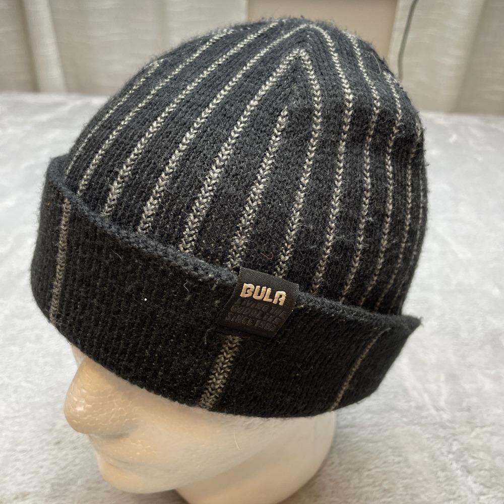 Bula Knit Beanie Hat‎ Skull Cap OSFM Black Stripe Ski Snowboard Winter Gorpcore